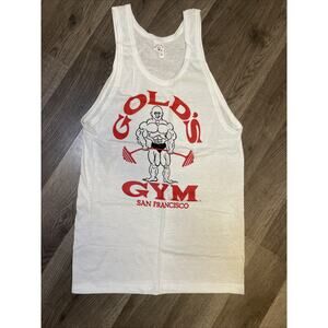 Vintage 80’s Gold's Gym Single Stitch Muscle Tank Top Small White/ Red Rare